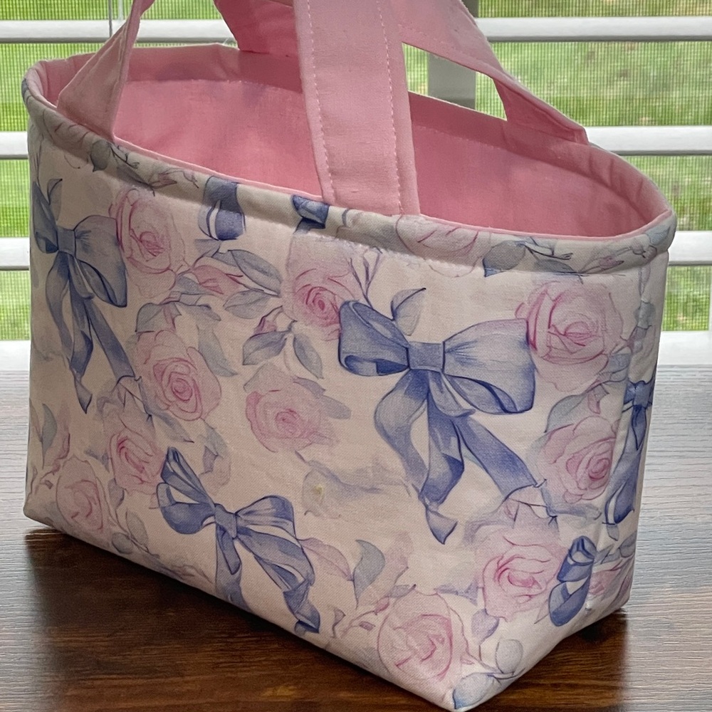 Elegant Floral Handmade Bag with Pink and Blue Design